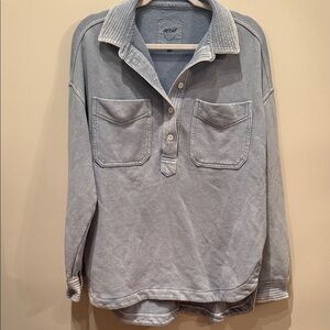 aerie Washed Light Blue Henley Pullover sweatshirt